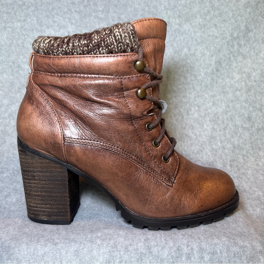 Steve Madden Women's Casual Lace Up Chunky Heel Brown Leather Ankle Boots Size 8